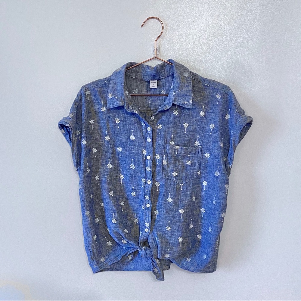 OLD NAVY | Blue Palm Tree Denim Top | Large